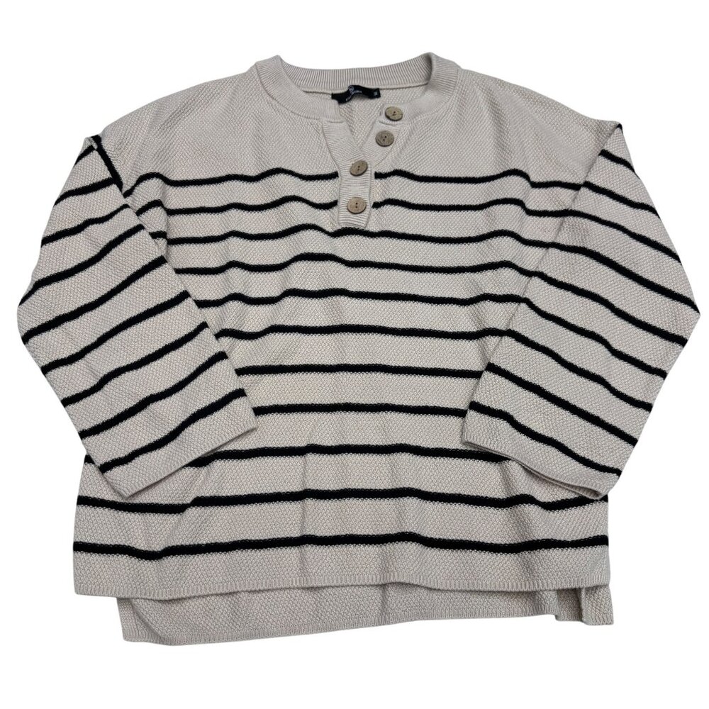 Lillusory Women's Striped LS Sweater Top Side Slits, Size M